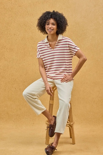 WOMAN SHORT SLEEVE STRIPES PIQUE POLO SHIRT 